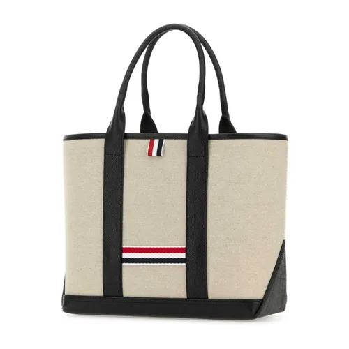 Sand canvas Rwb-Stripe shopping bag - Thom Browne - Modalova