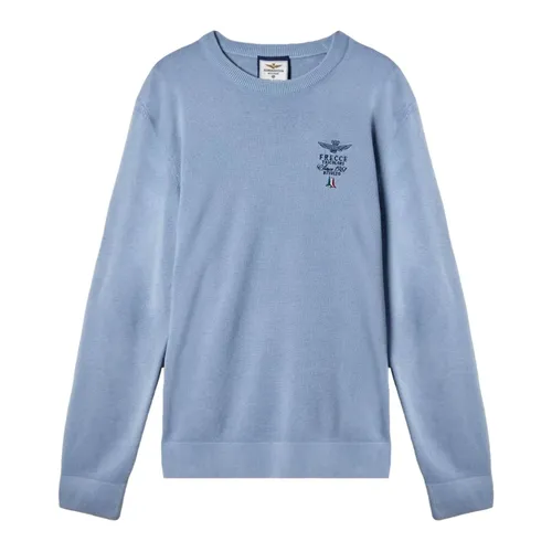 Blue Ice Crew Neck Cotton Sweater - Aeronautica Militare - Modalova