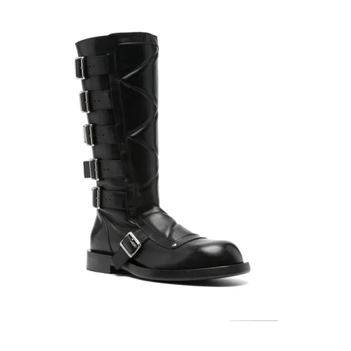 Black Leather Side Zip Buckle Boots - Ann Demeulemeester - Modalova