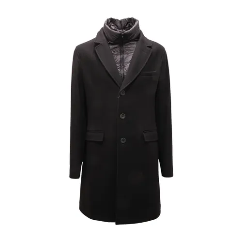 Wool Coat with Removable Inner Double-Breasted - Herno - Modalova