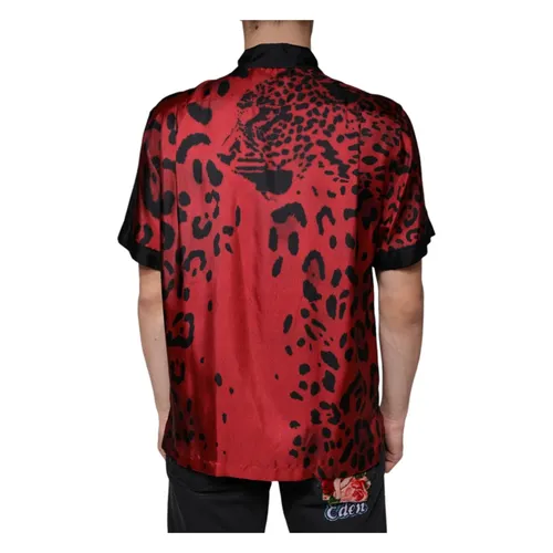 Red Leopard Silk Button Down Shirt - Dolce & Gabbana - Modalova
