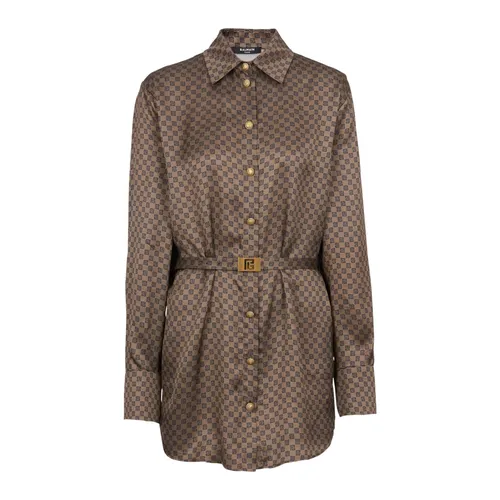 Silk shirt with a mini monogram print - Balmain - Modalova