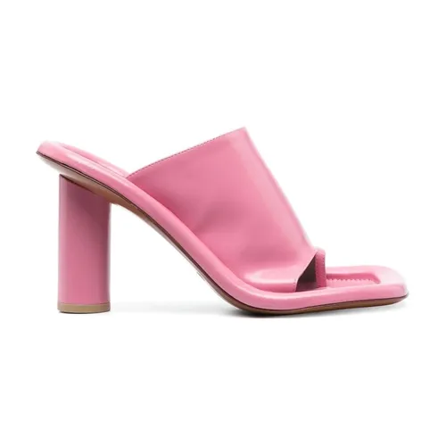Pink Leather Square-Toe Mules - Ambush - Modalova