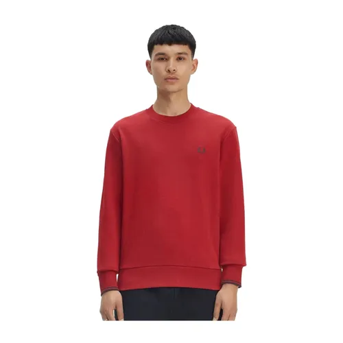 Cotton Crewneck Sweatshirt with Ribbed Trim - Fred Perry - Modalova