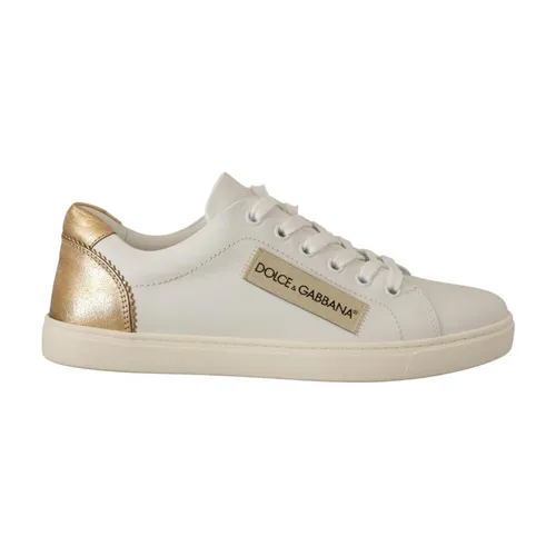 White and Gold Leather Sneakers - Dolce & Gabbana - Modalova