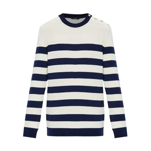 Striped Round-neck Knit Sweater - Balmain - Modalova