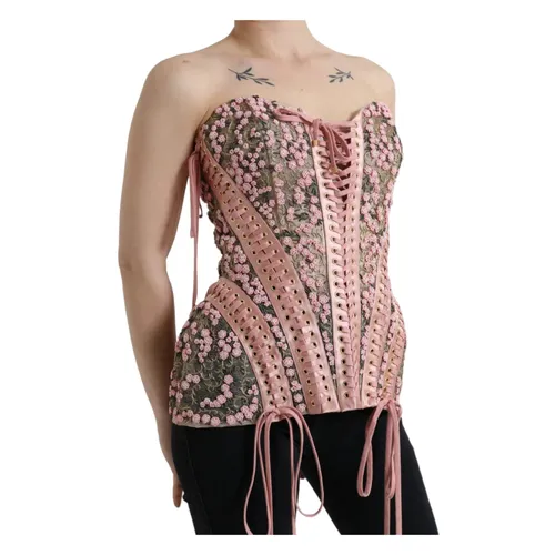 Pink Silk Nylon Bustier Corset Top - Dolce & Gabbana - Modalova