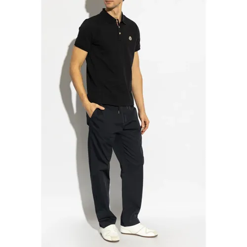 Cotton Polo with Logo Patch - Moncler - Modalova