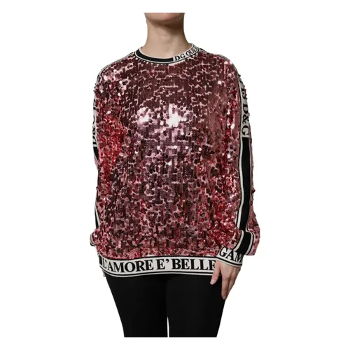 Pink Sequin Queen Pullover Sweater - Dolce & Gabbana - Modalova