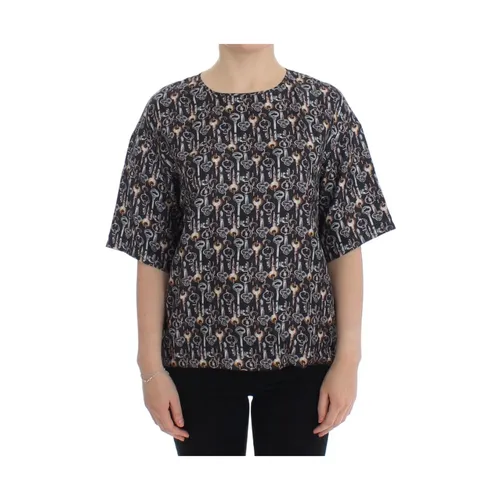 Enchanted Sicily Silk Blouse with Key Print - Dolce & Gabbana - Modalova