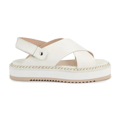 White Leather Flat Sandals - AGL - Modalova