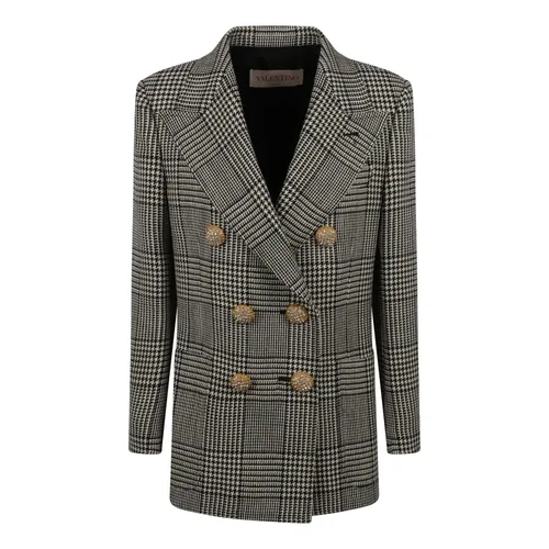 Check Pattern Double-Breasted Jacket - Valentino Garavani - Modalova