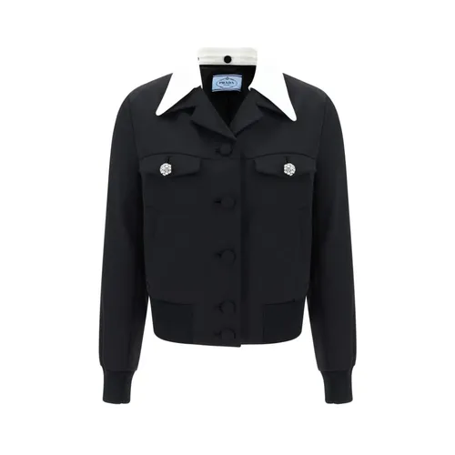 Wool Jacket with Contrast Collar - Prada - Modalova