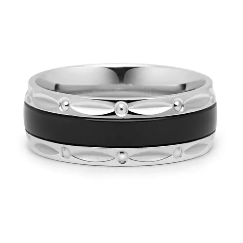 Silver Band Ring with Black - Nialaya - Modalova
