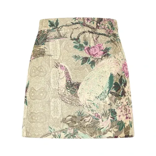 Miniskirt With Oriental Bird Print - Roberto Cavalli - Modalova