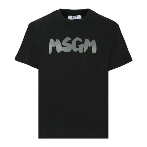 Black Cotton T-Shirt with Logo - Msgm - Modalova