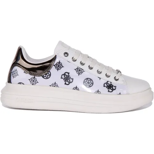 White Silver Low Top Trainers - Guess - Modalova