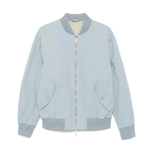 Sky Blue Twill Bomber Jacket - Eleventy - Modalova