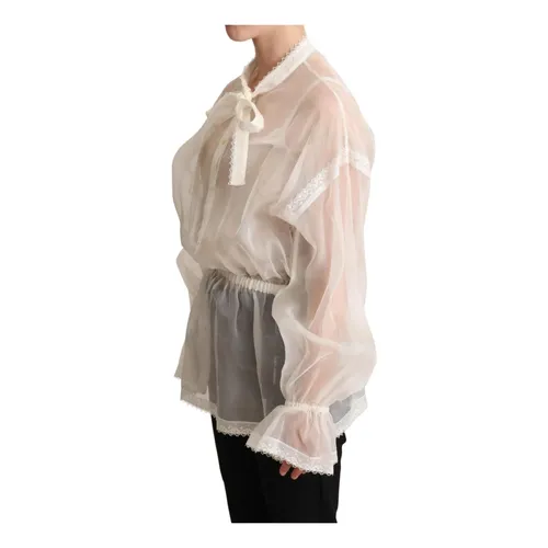 White Silk Ascot Collar Blouse - Dolce & Gabbana - Modalova