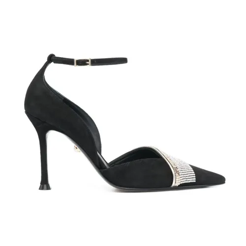 Black Crystal Embellished Stiletto Heels - Alevi Milano - Modalova