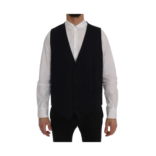 Blue Striped Wool V-Neck Vest - Dolce & Gabbana - Modalova