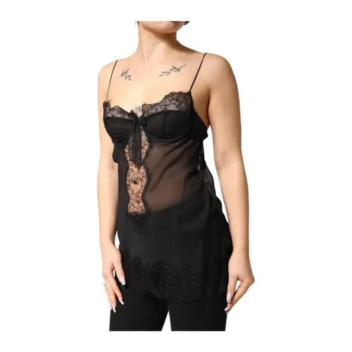 Top da Notte in Seta e Pizzo Floreale - Dolce & Gabbana - Modalova