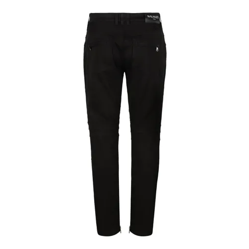Black Biker Jeans with Zip Pocket - Balmain - Modalova