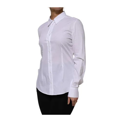 White Cotton Collared Shirt with Button Closure - Dolce & Gabbana - Modalova