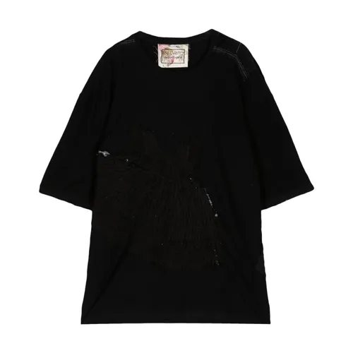 Patchwork Cotton T-shirt Black Design - By Walid - Modalova