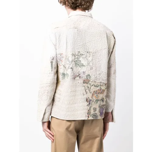 Beige Floral Patchwork Cotton Coat - By Walid - Modalova
