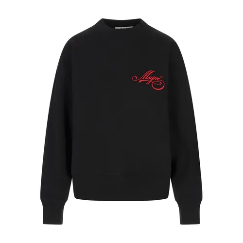 Black Crew-Neck Sweatshirt with Embroidered Logo - Msgm - Modalova