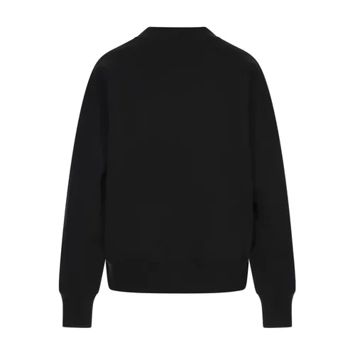 Black Crew-Neck Sweatshirt with Embroidered Logo - Msgm - Modalova
