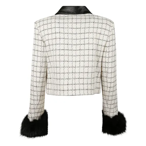 Check Boucle Fur Cuff Jacket - Self Portrait - Modalova
