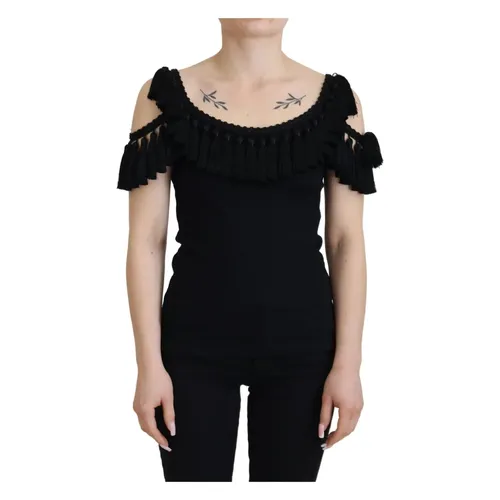 Blusa negra de algodón con mangas cortas - Dolce & Gabbana - Modalova