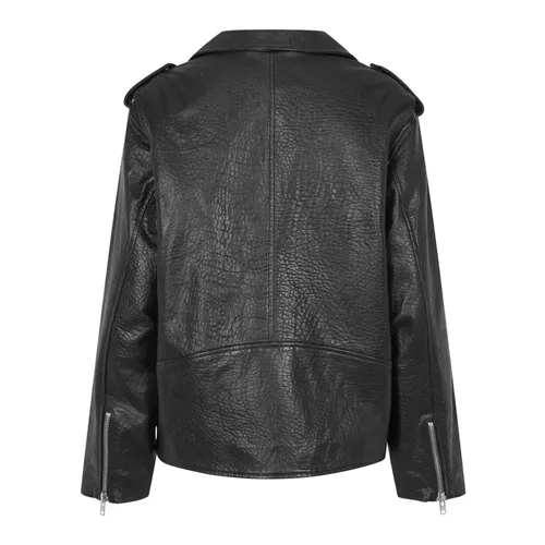 Oversized Biker Leather Jacket Black - Lollys Laundry - Modalova