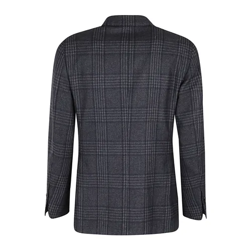 Blue Check Wool Blend Jacket - Santaniello - Modalova
