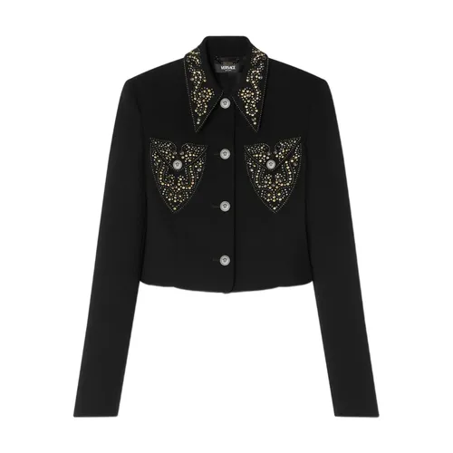 Studded Wool Crop Jacket - Versace - Modalova