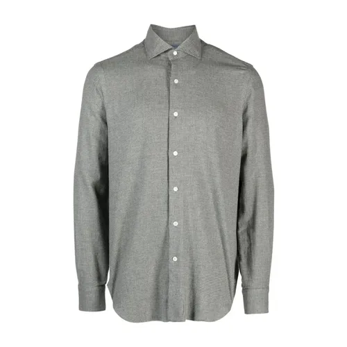 Micro-pattern cotton shirt - Barba - Modalova