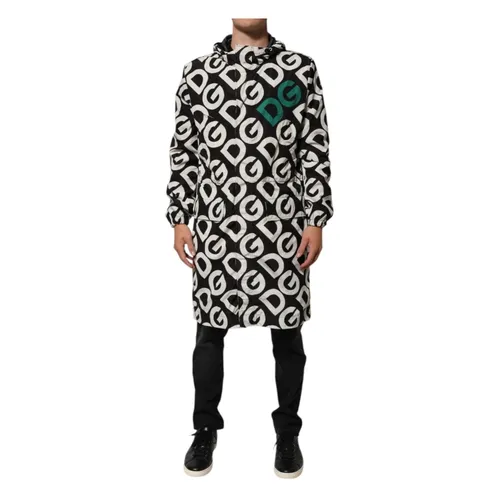 Black White Logo Print Hooded Jacket - Dolce & Gabbana - Modalova