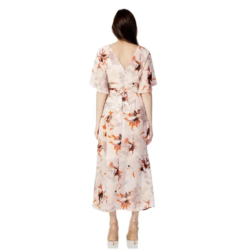 Floral V-Neck Dress Pink Polyester - Vila - Modalova