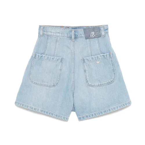 Clear Blue Shorts with Logo Patch - Emporio Armani - Modalova