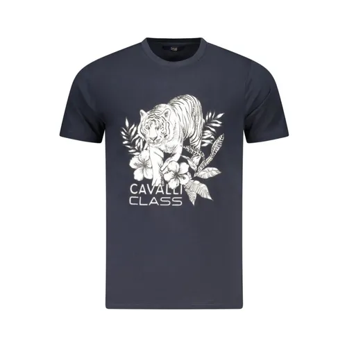 T-shirt Uomo in Cotone Blu con Stampa - Cavalli Class - Modalova