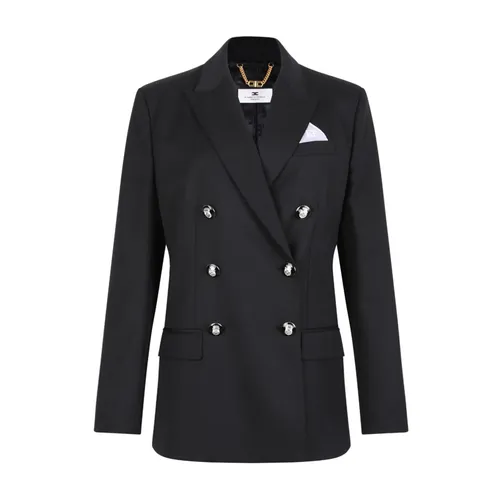 Black Double Breasted Jacket - Elisabetta Franchi - Modalova