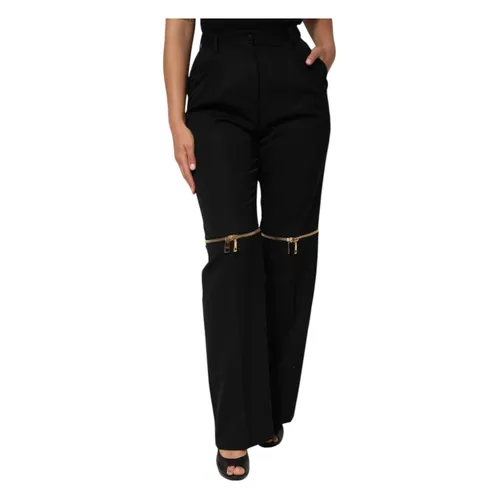 Black Wool Straight Leg Pants - Dolce & Gabbana - Modalova