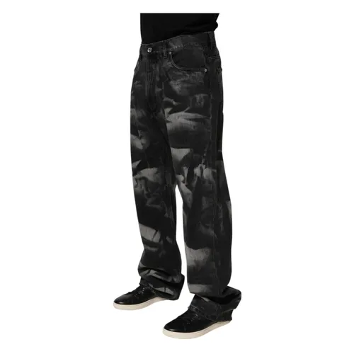 Black Marbled Straight Denim Jeans - Dolce & Gabbana - Modalova