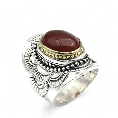 Brazilian Cornaline Silver Ring - Jalan Jalan - Modalova