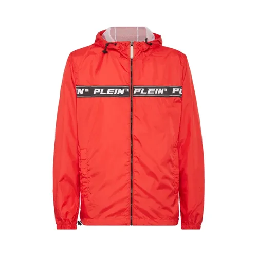 Red Nylon Windbreaker Jacket - Philipp Plein - Modalova