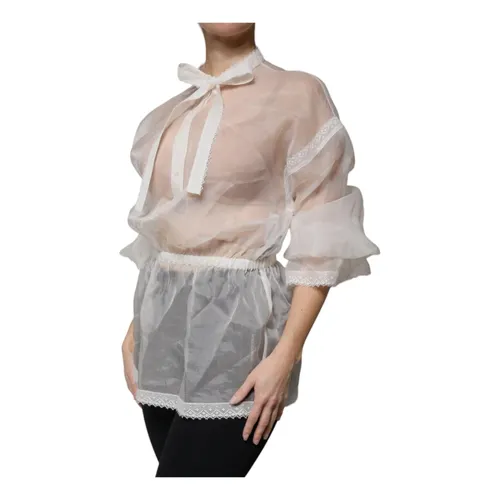 White Silk Ascot Collar Blouse - Dolce & Gabbana - Modalova