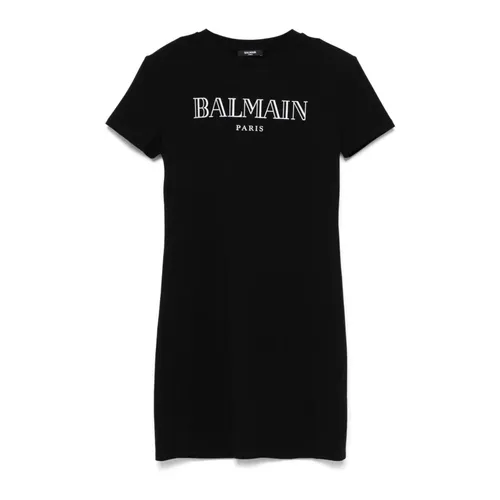 Black Logo Dress Short Sleeve - Balmain - Modalova