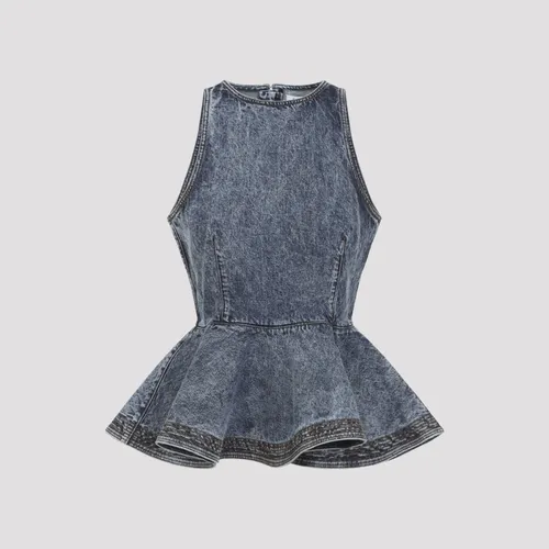 Peplum Denim Top - Alaïa - Modalova